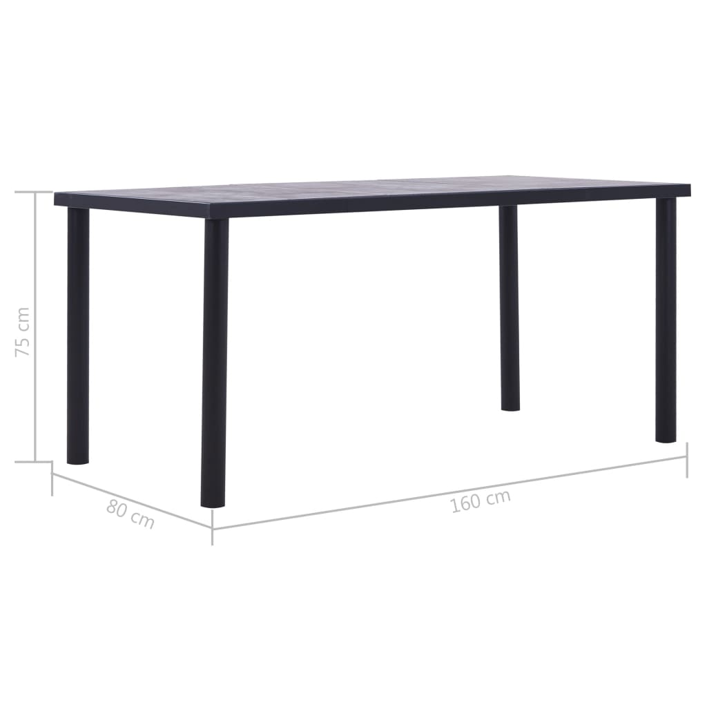 NNEVL Dining Table Black and Concrete Grey 160x80x75 cm MDF