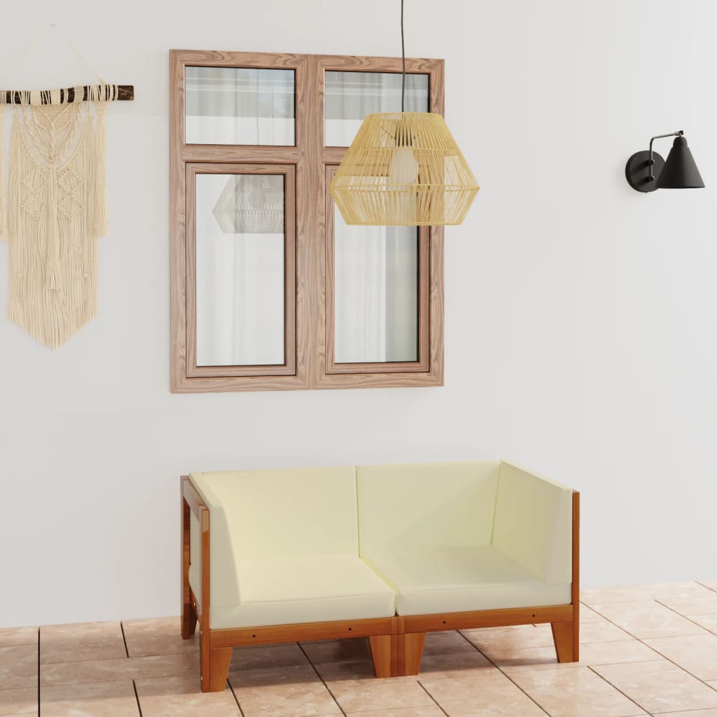 2-Seater Sofa with Cream White Cushions Solid Acacia Wood