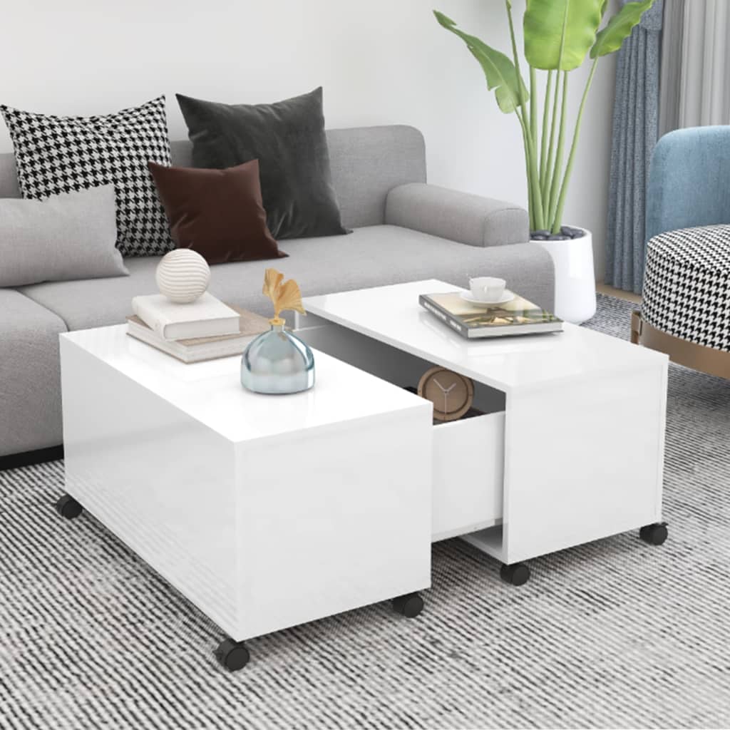 NNEVL Coffee Table High Gloss White 75x75x38 cm Chipboard