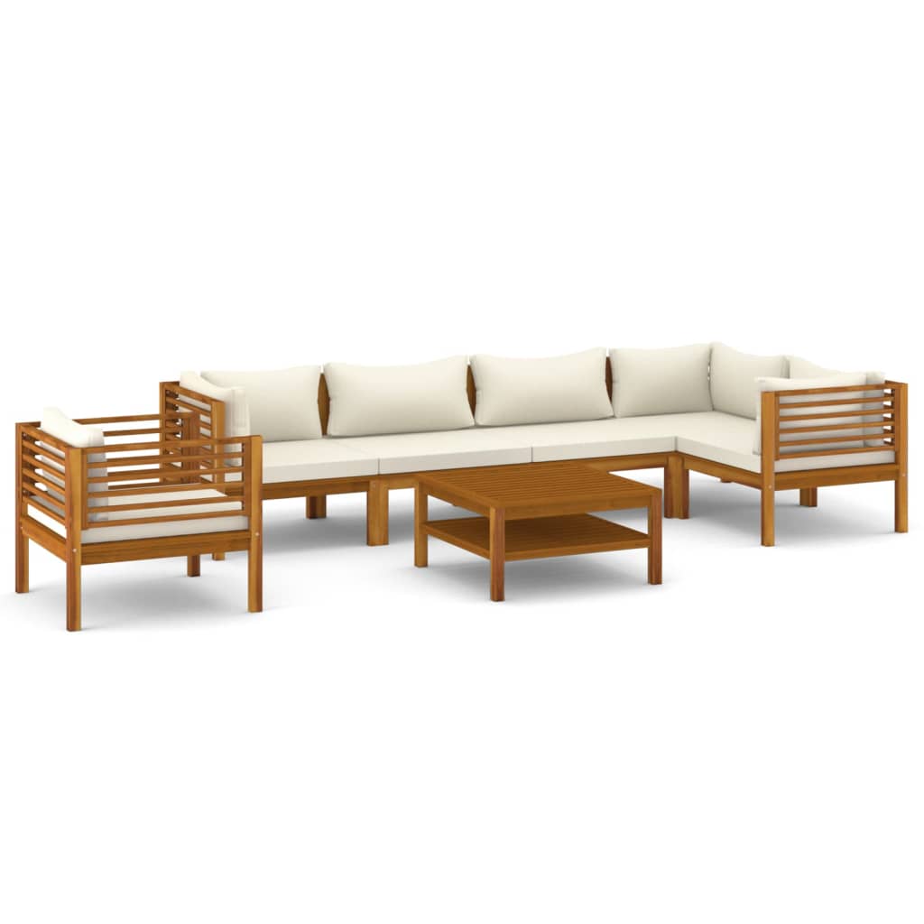 7 Piece Garden Lounge Set with Cream Cushion Solid Acacia Wood