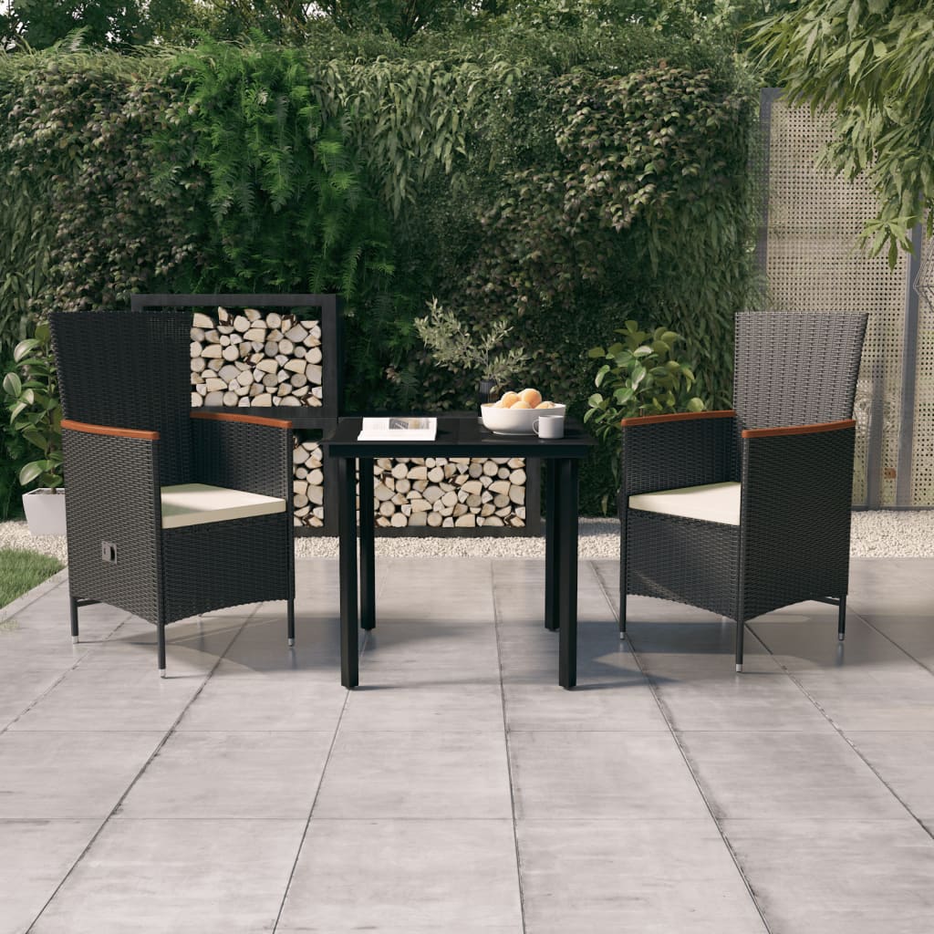 NNEVL 3 Piece Garden Dining Set with Cushions Black